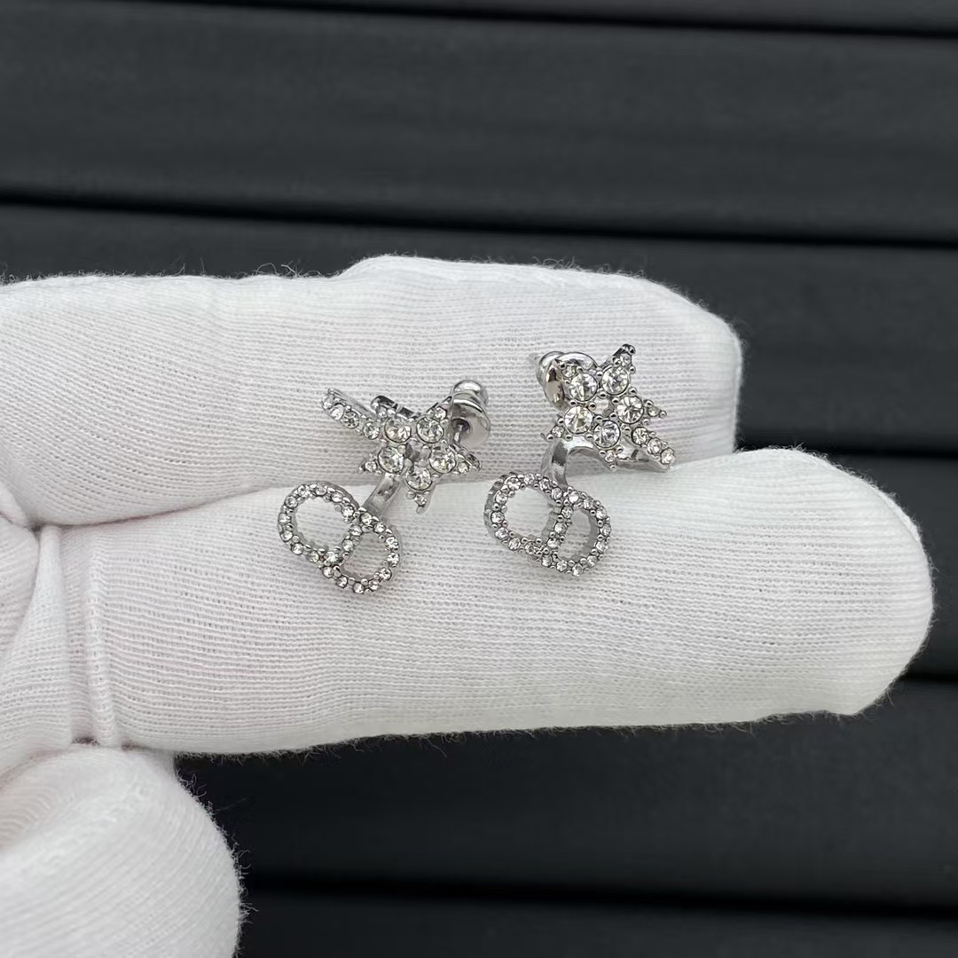 Dior Diamond Paved Star CD Drop Earrings - Best Replica Jewelry™