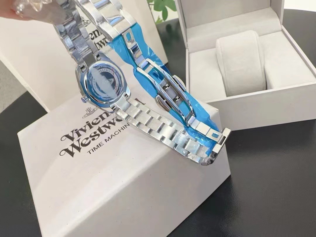 Vivienne Westwood Light Blue Dial Silver Band Saturn Watch - 28MM - Best Replica Jewelry™