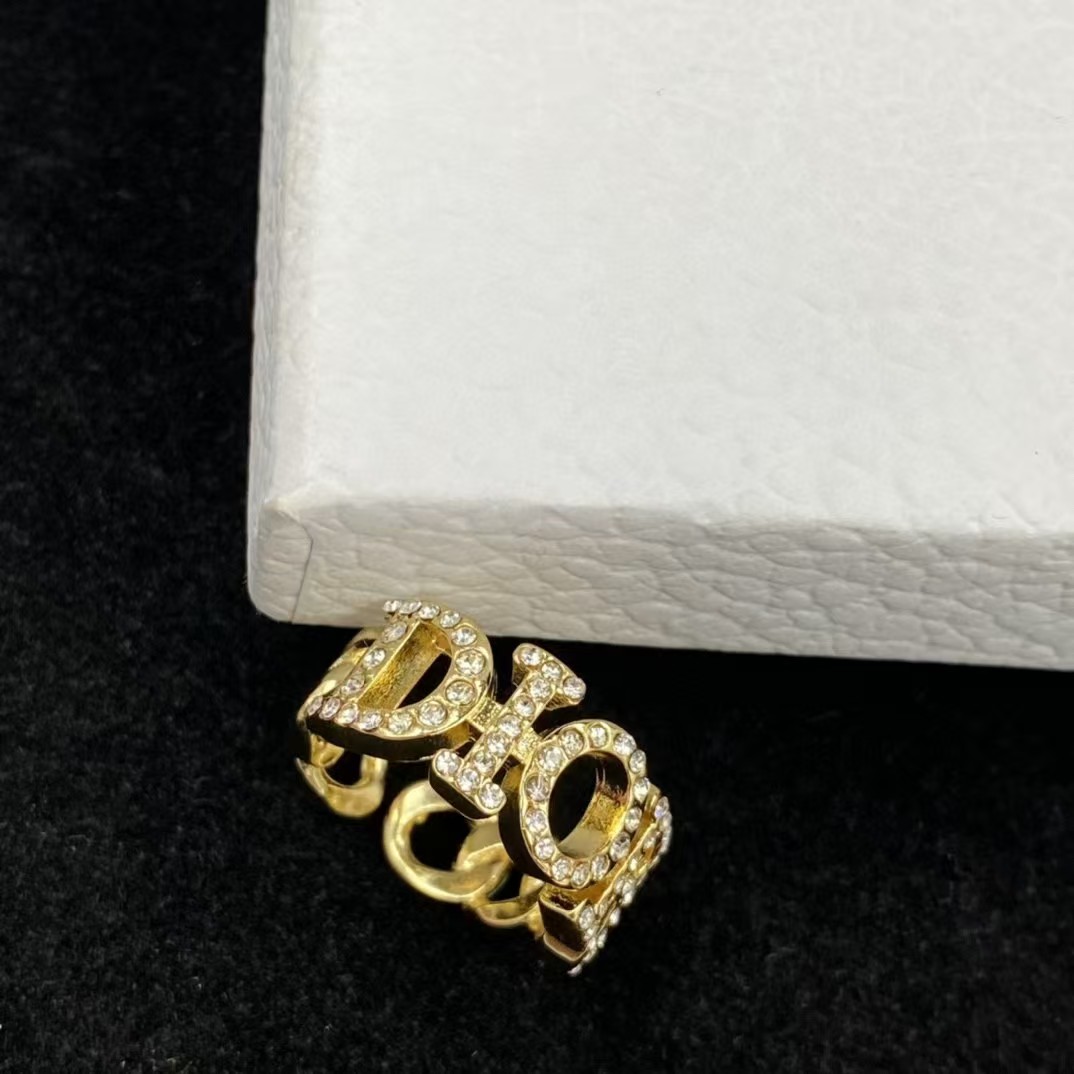 Diamond Paved Dior Letters Open Ring - Best Replica Jewelry™