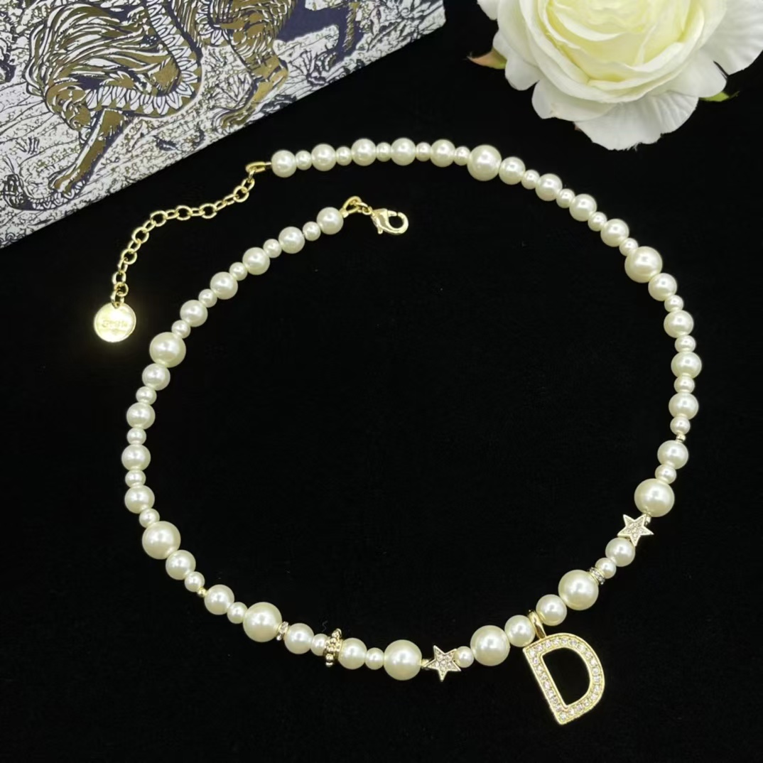 Dior Letter D Pendant Pearl Necklace - Best Replica Jewelry™