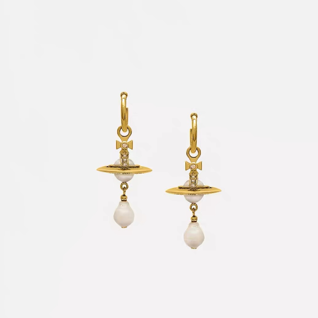 Vivienne Westwood Baroque Pearl Drop Saturn Earring - Best Replica Jewelry™