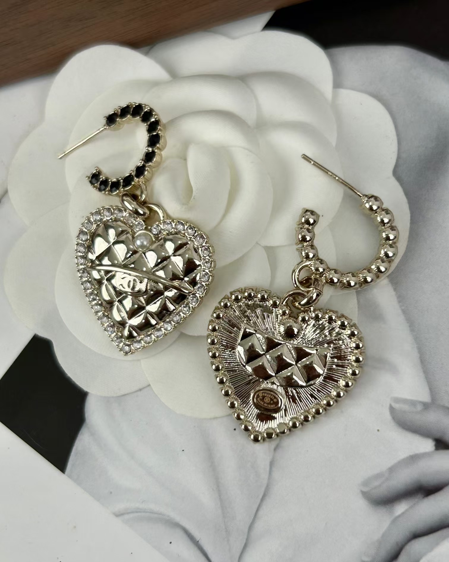 Chanel Hoop with Heart Dangle Earrings - Best Replica Jewelry™