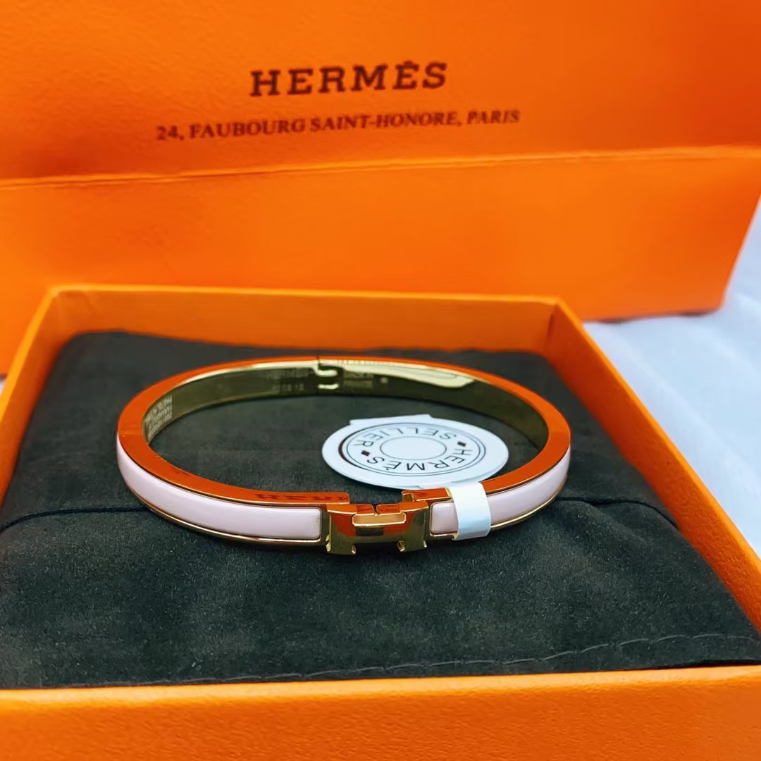Hermes H Pink Enamel Bangle Bracelet - Best Replica Jewelry™