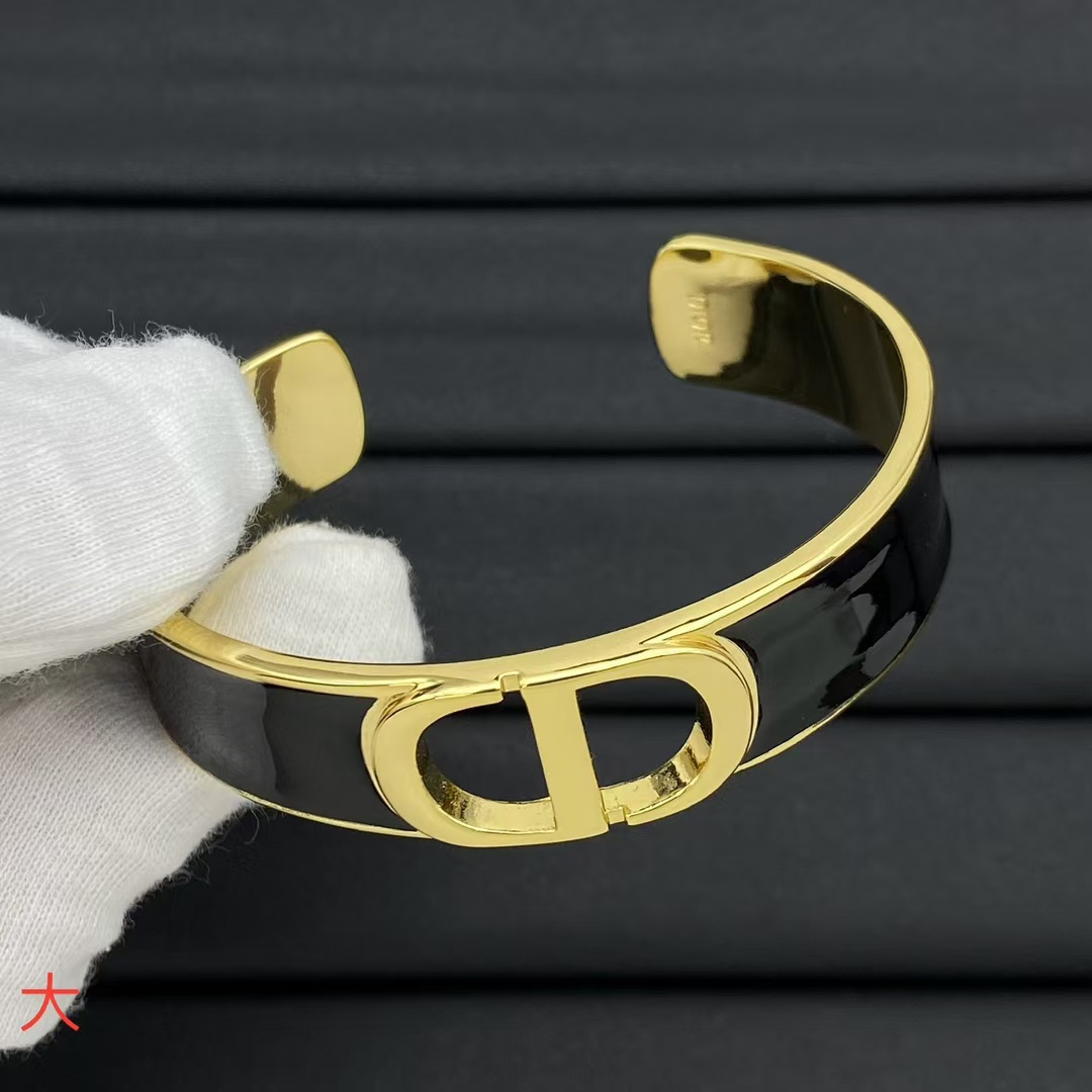 Dior Black Enamel Open Cuff Bangle Bracelet - Wide - Best Replica Jewelry™