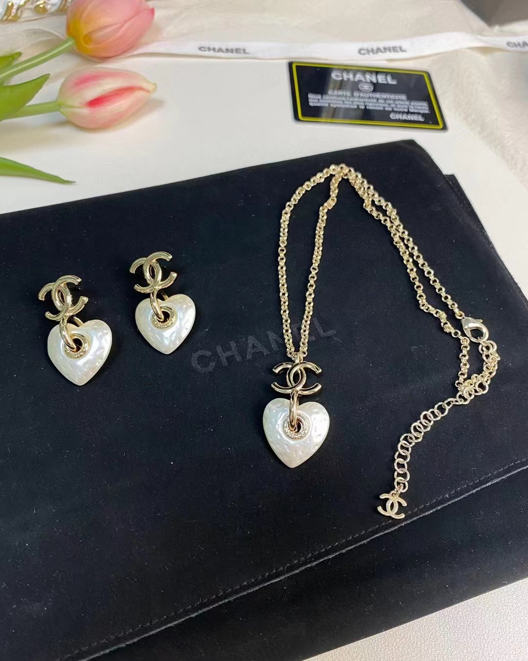 Chanel White Love Heart Double C Earrings - Best Replica Jewelry™