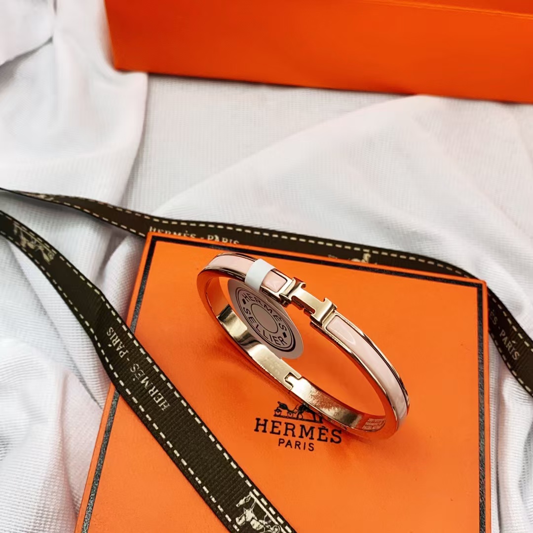 Hermes H Pink Enamel Bangle Bracelet - Best Replica Jewelry™