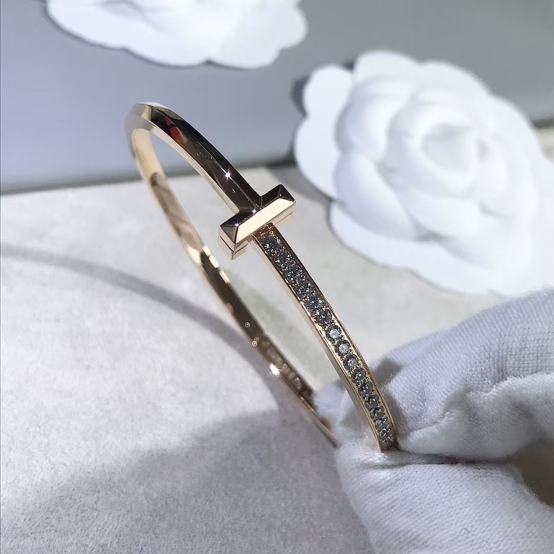 Tiffany T1 Narrow Diamond Hinged Bangle Bracelet - Best Replica Jewelry™