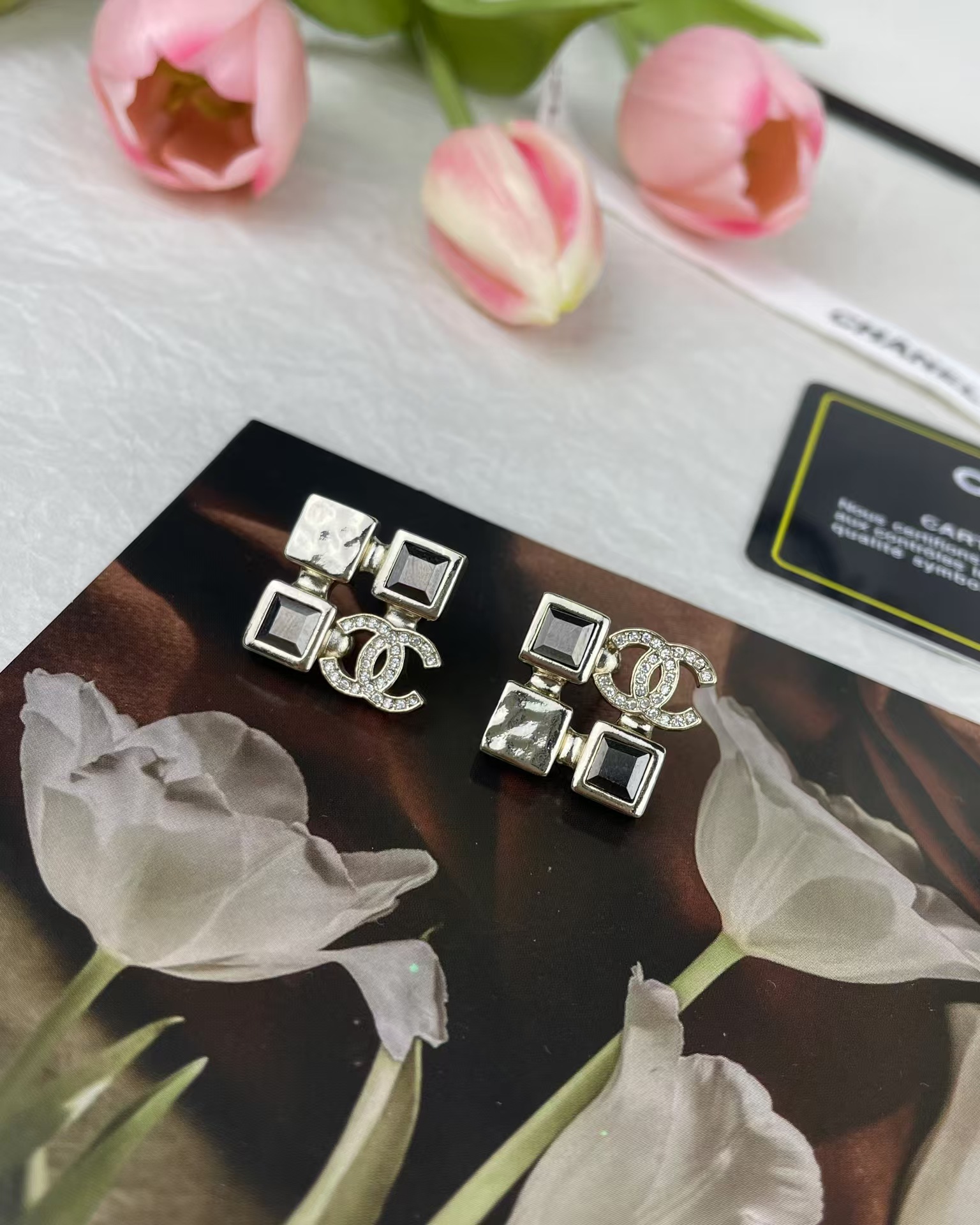 Chanel Square Rhinestone Earrings - Best Replica Jewelry™