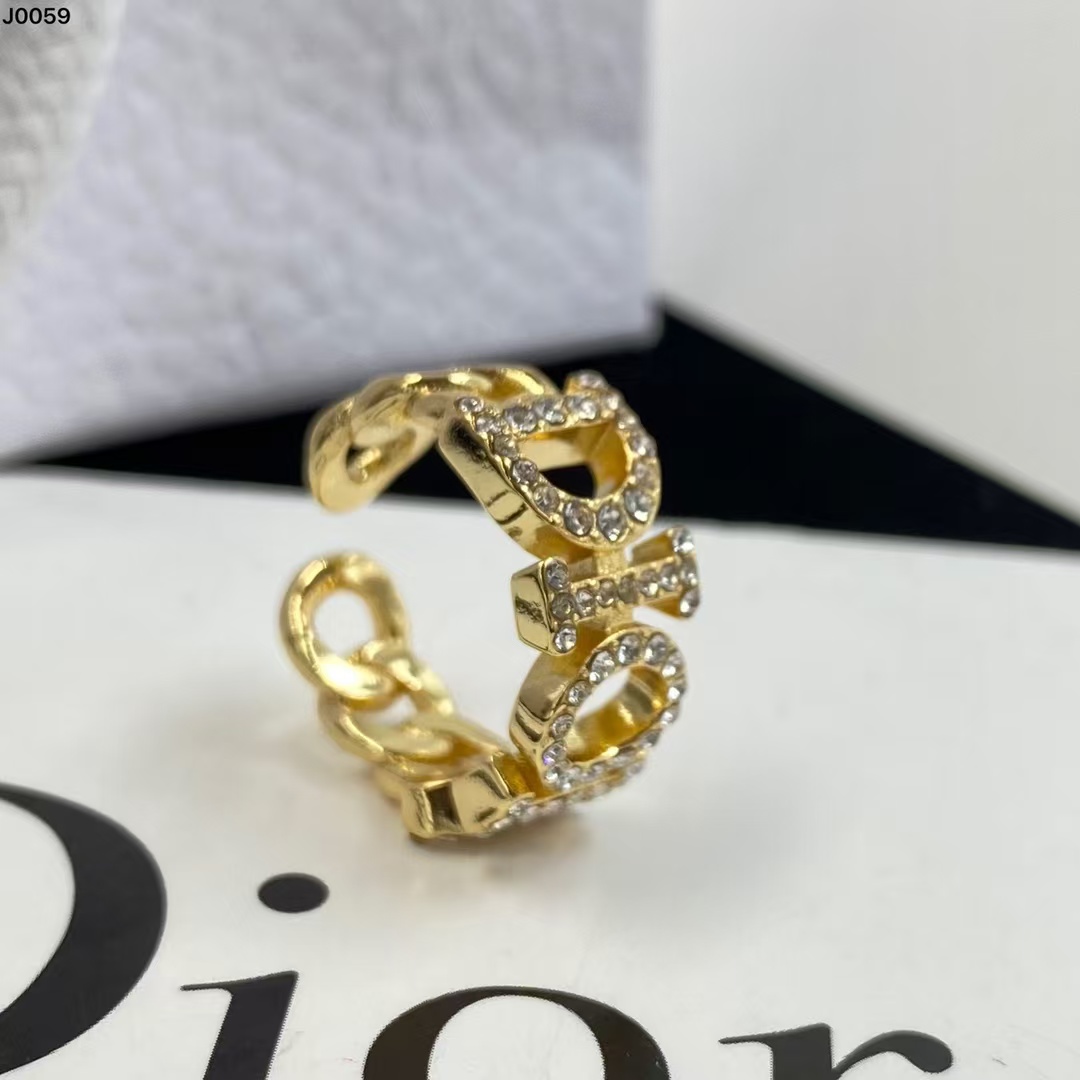 Diamond Paved Dior Letters Open Ring - Best Replica Jewelry™