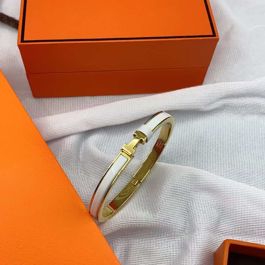 Hermes H White Enamel Bracelet Bangle - Best Replica Jewelry™