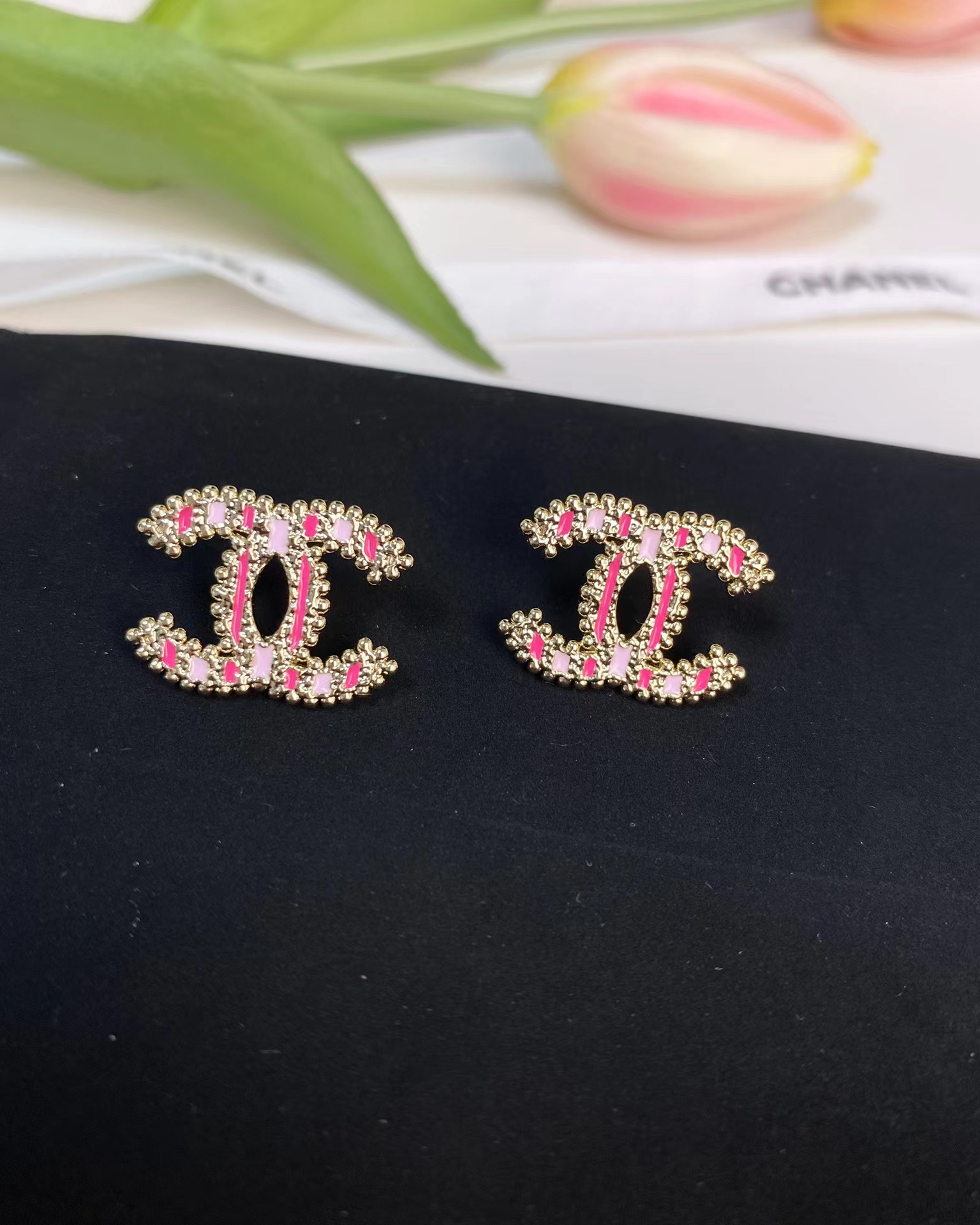 Chanel Enamel Pink Double C Earrings - Best Replica Jewelry™