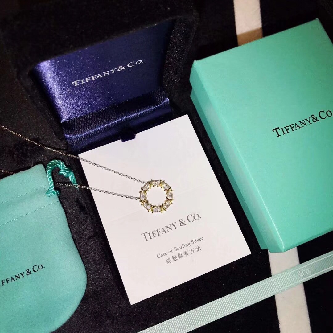 Tiffany Mixed Metal Color Cross Round Pendant Necklace - Best Replica Jewelry™