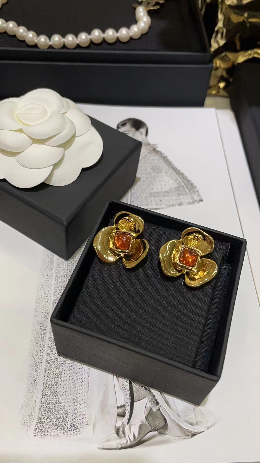 Chanel Gold Camellia Stud Earrings - Best Replica Jewelry™