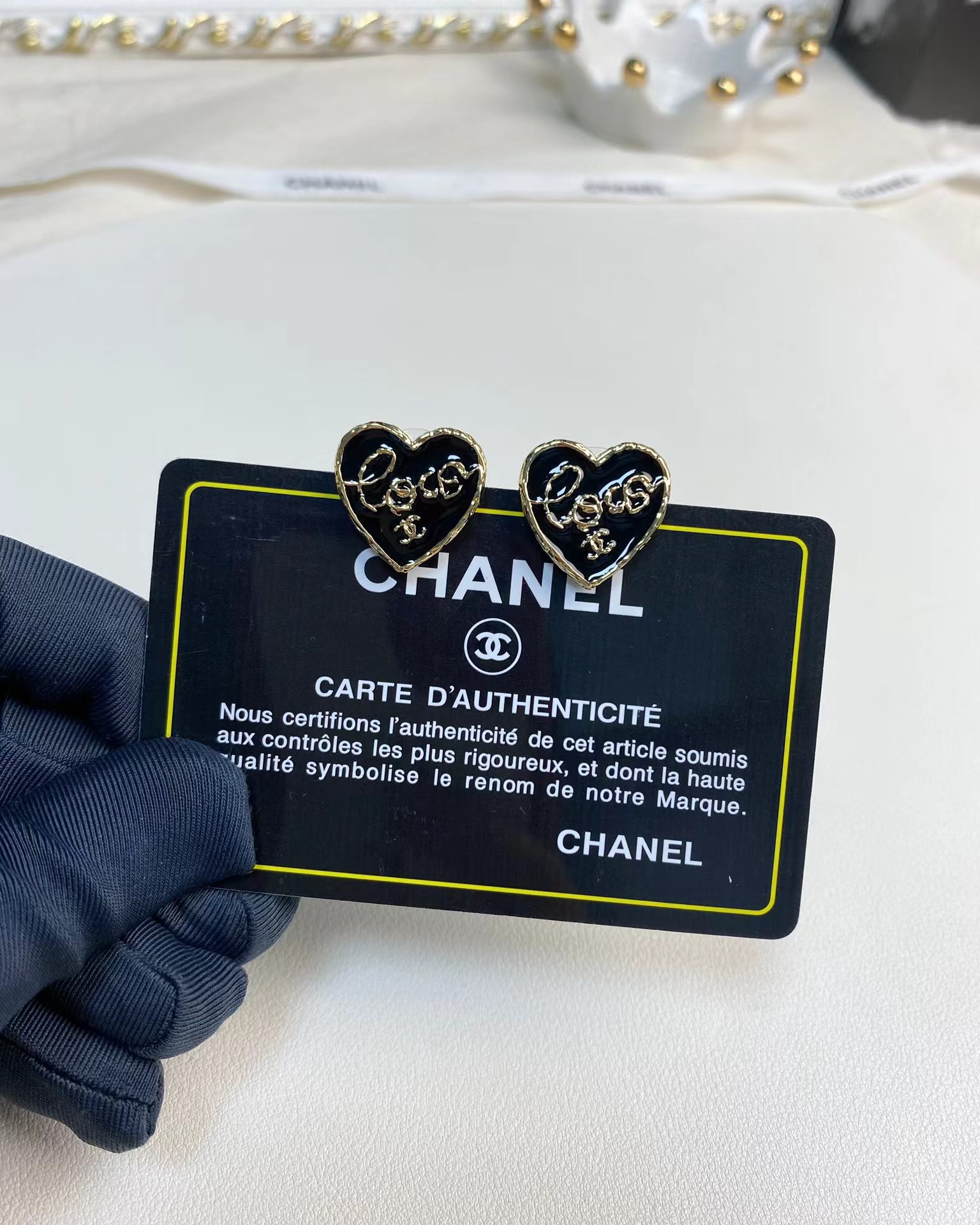 Chanel Black Love Heart Stud Earrings - Best Replica Jewelry™