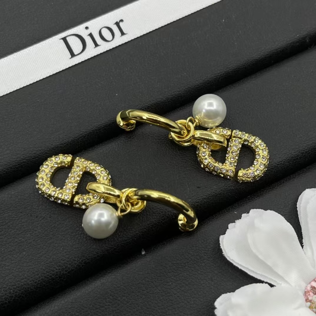 Dior Hoop with Pearl and CD Dangle Earrings - Best Replica Jewelry™