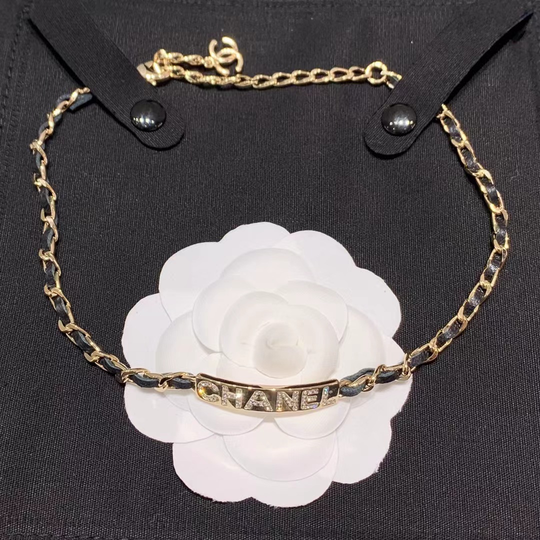 Chanel Leather Cuban Chain Choker Necklace - Best Replica Jewelry™