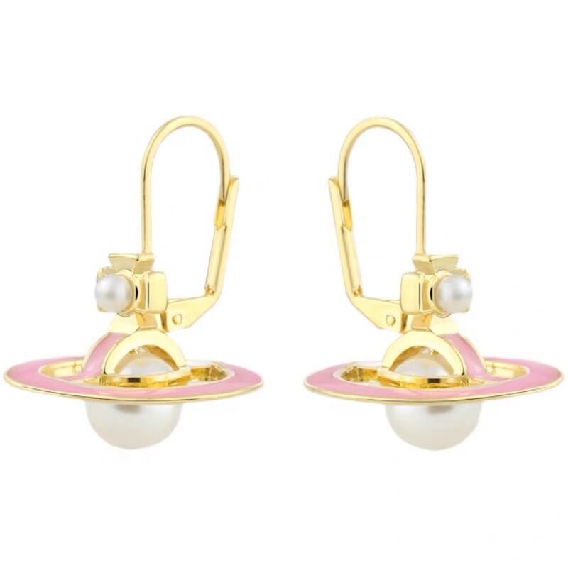 Vivienne Westwood Enamel Saturn Pearl Earrings - Best Replica Jewelry™