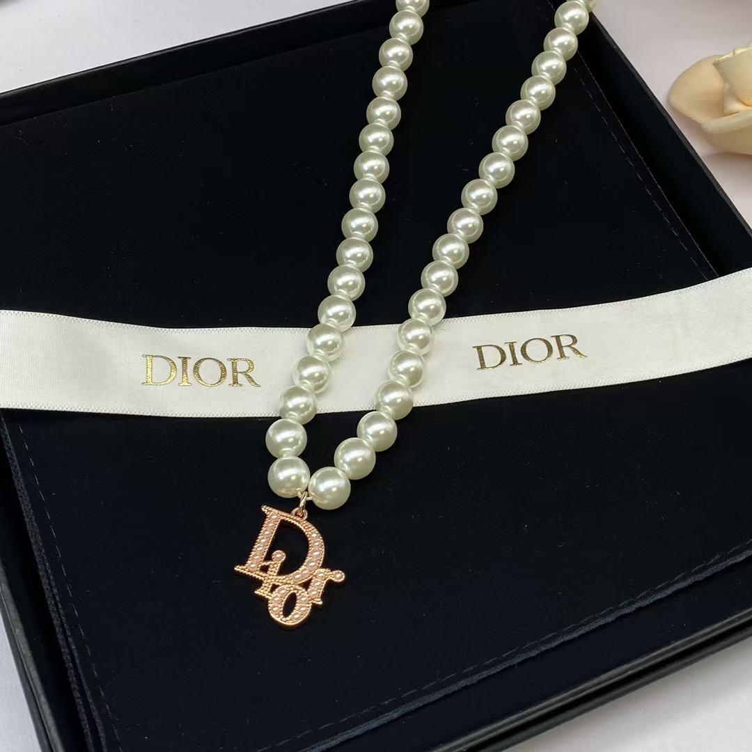 Dior Letters Pendant Pearl Necklace - Best Replica Jewelry™