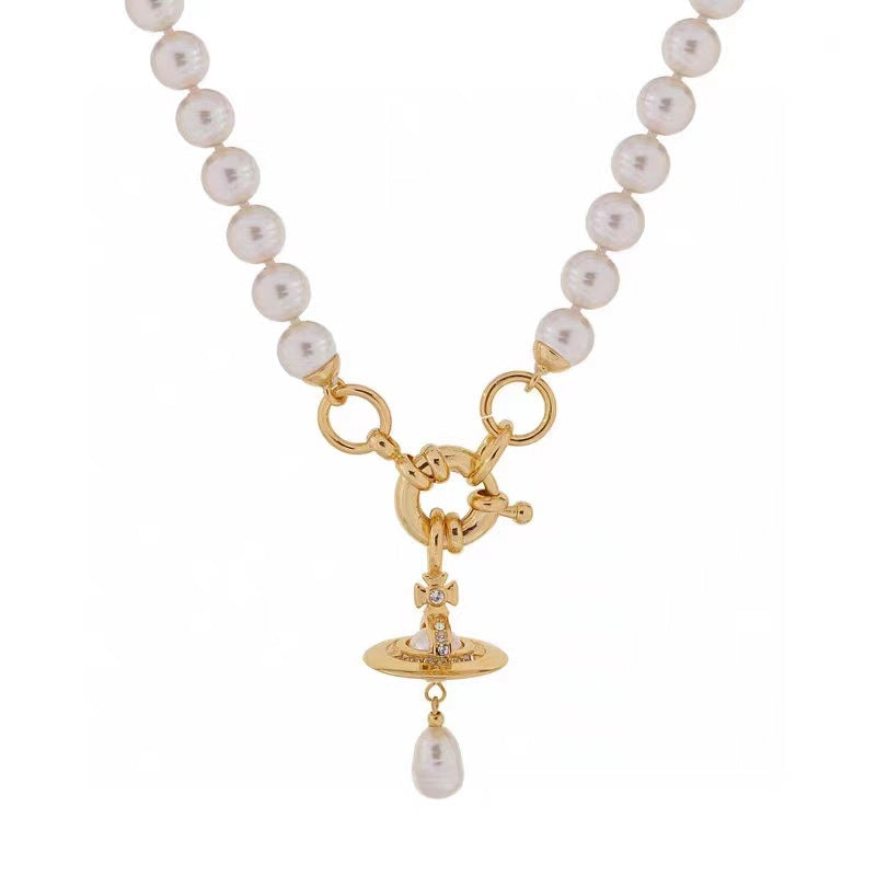 Vivienne Westwood Saturn Pendant Baroque Pearl Necklace - Best Replica Jewelry™