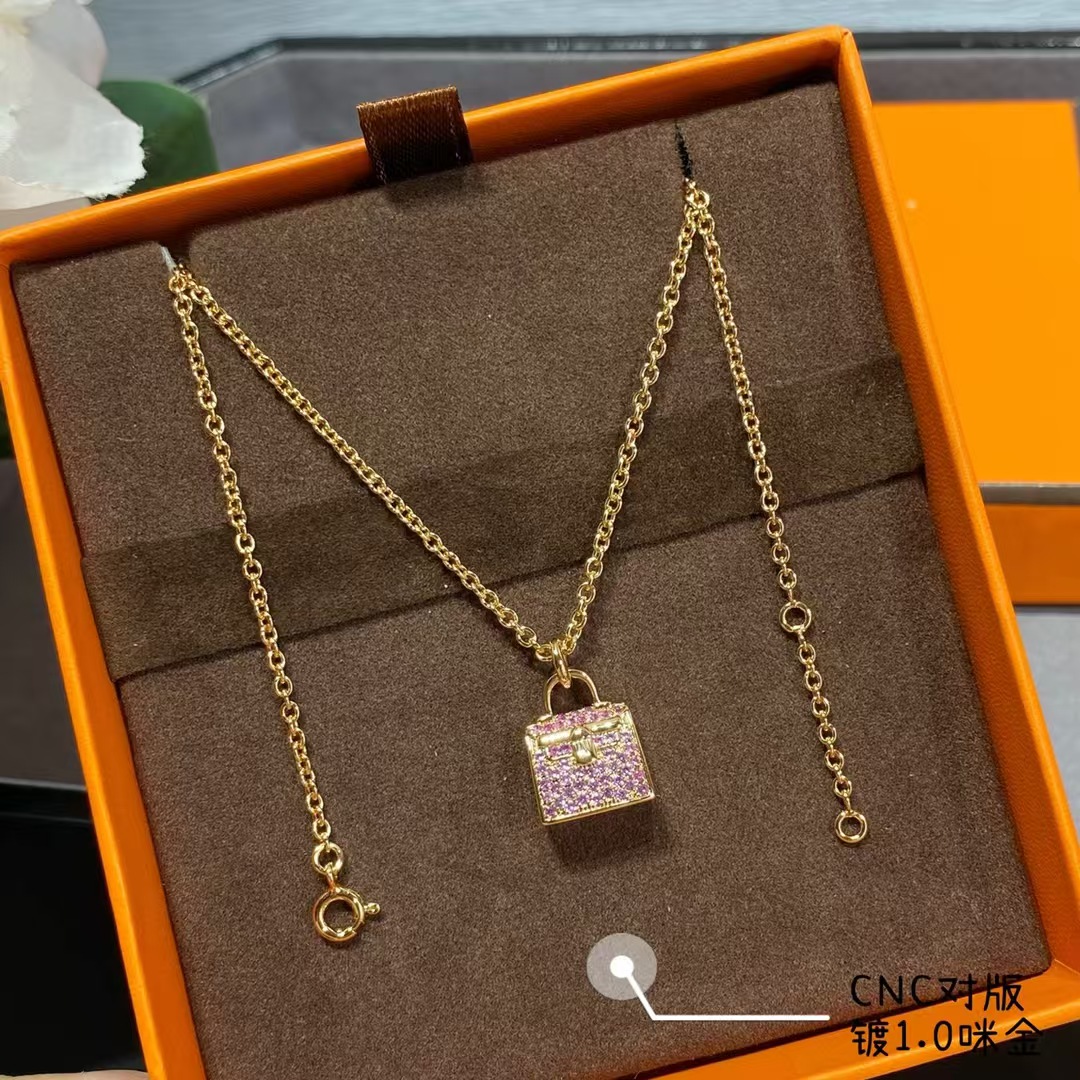 Hermes Diamond Paved Bag Pendant Necklace - Best Replica Jewelry™