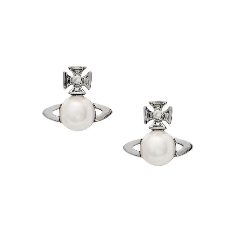 Vivienne Westwood Pearl Stud Saturn Earrings - Best Replica Jewelry™