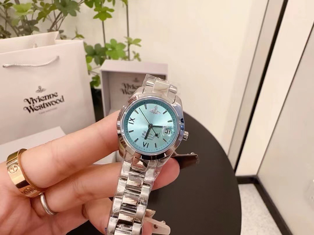 Vivienne Westwood Light Blue Dial Silver Band Saturn Watch - 28MM - Best Replica Jewelry™