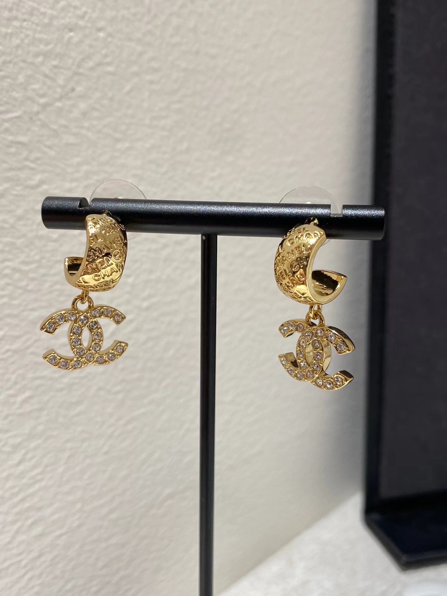 Chanel Gold Color Double C Dangle Earrings - Best Replica Jewelry™
