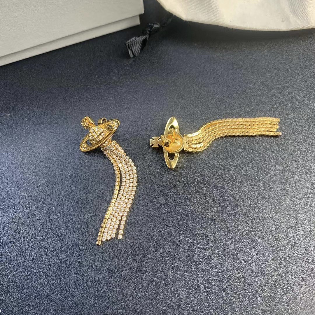 Vivienne Westwood Party Queen Rhinestone Tassel Saturn Earrings - Best Replica Jewelry™