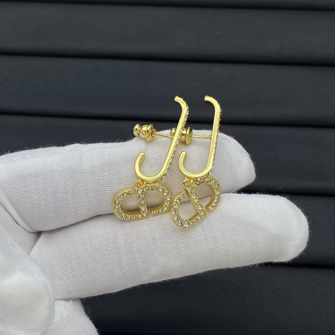 Dior Huggie Hoop Earrings with CD Drop - Best Replica Jewelry™