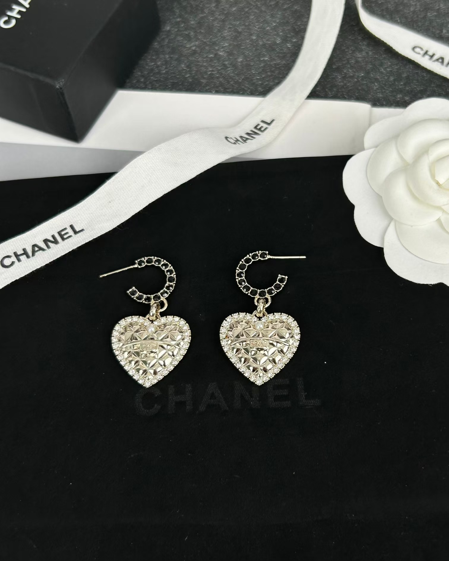 Chanel Hoop with Heart Dangle Earrings - Best Replica Jewelry™