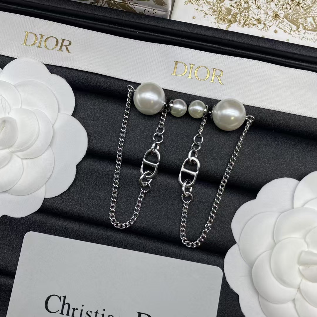 Dior Chain Dangle Pearl Earrings - Best Replica Jewelry™