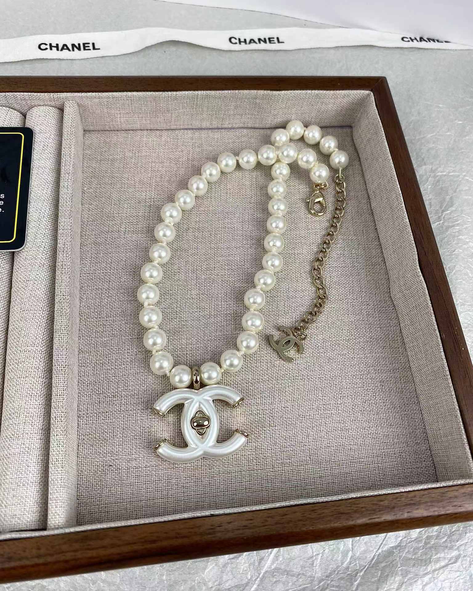 Chanel Choker Necklace with White Double C Pendant - Best Replica Jewelry™