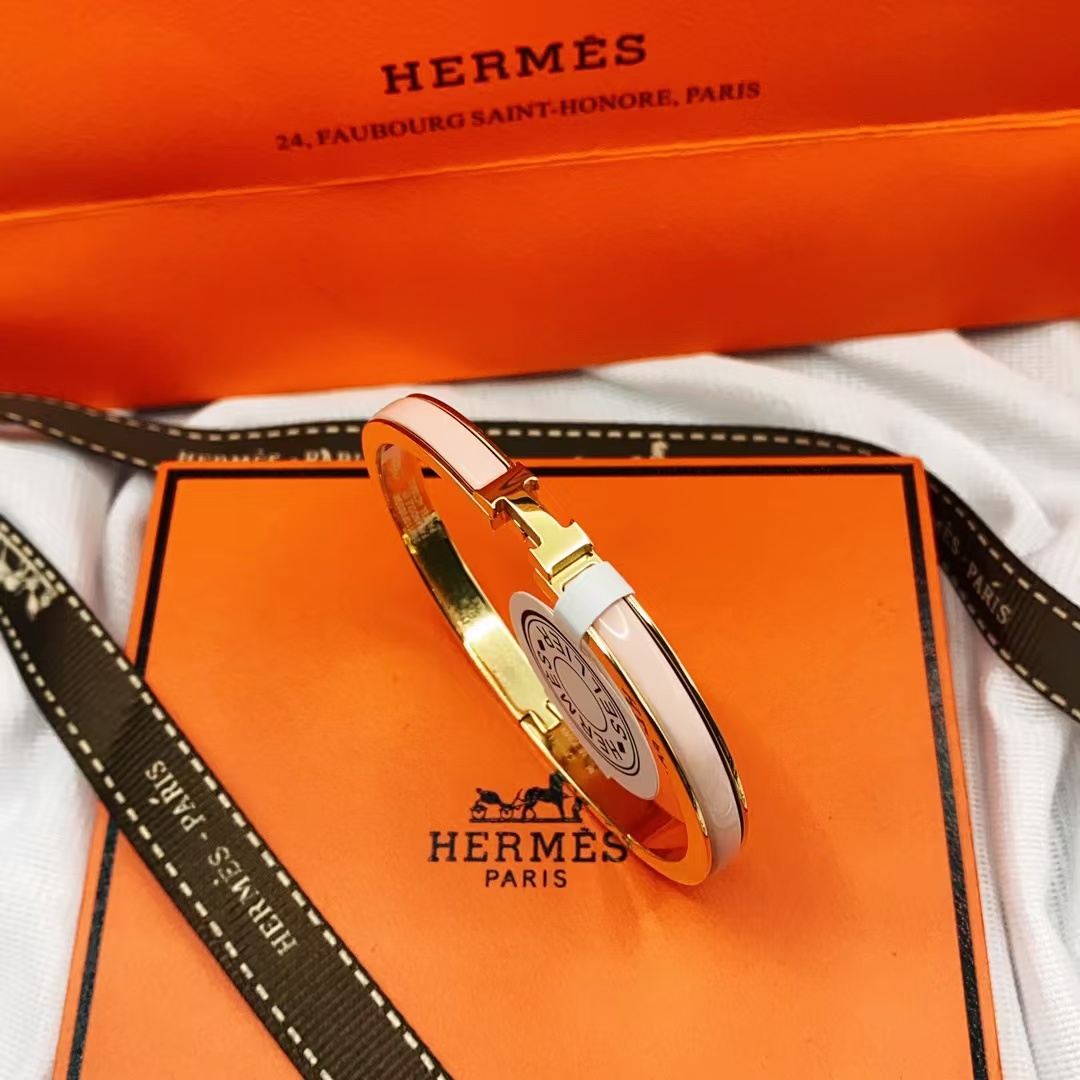 Hermes H Pink Enamel Bangle Bracelet - Best Replica Jewelry™