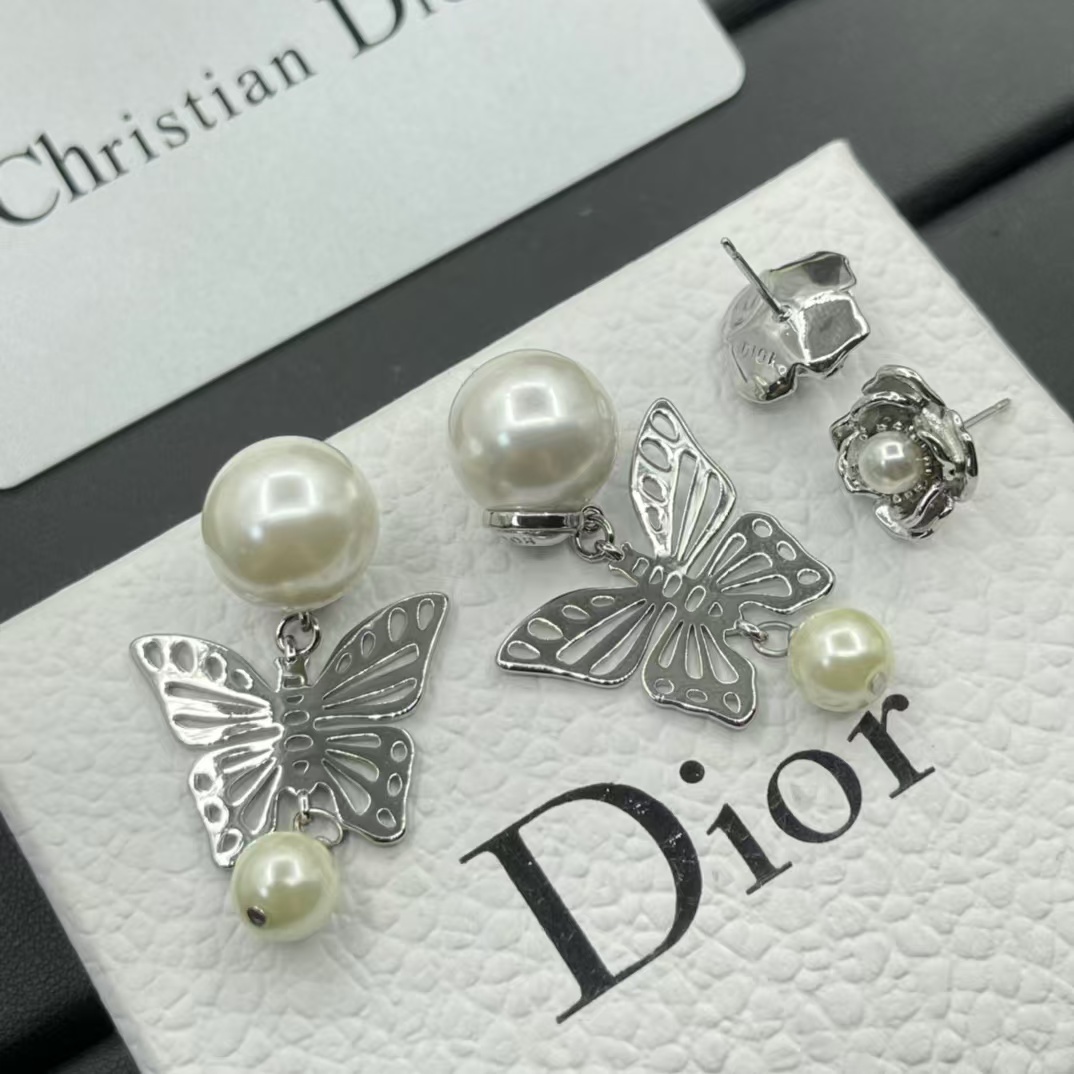 Dior Silver Butterfly Pearl Earrings - Best Replica Jewelry™