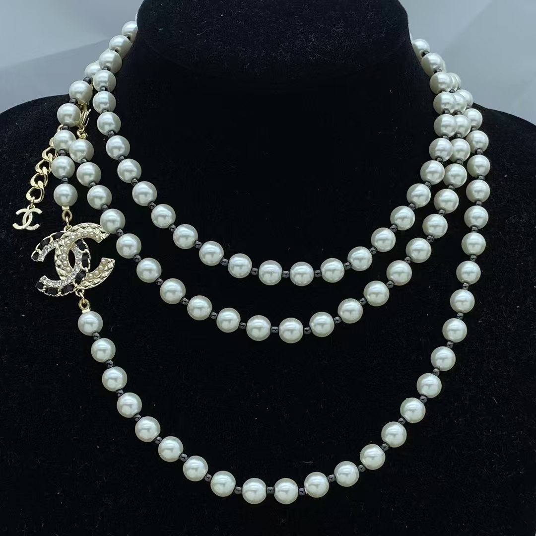 Chanel Long Black Bead and Pearl Necklace - Best Replica Jewelry™