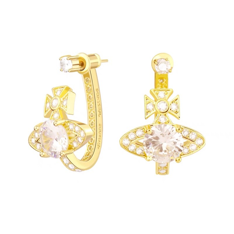 Vivienne Westwood Pink White Diamond Saturn Earrings - Best Replica Jewelry™