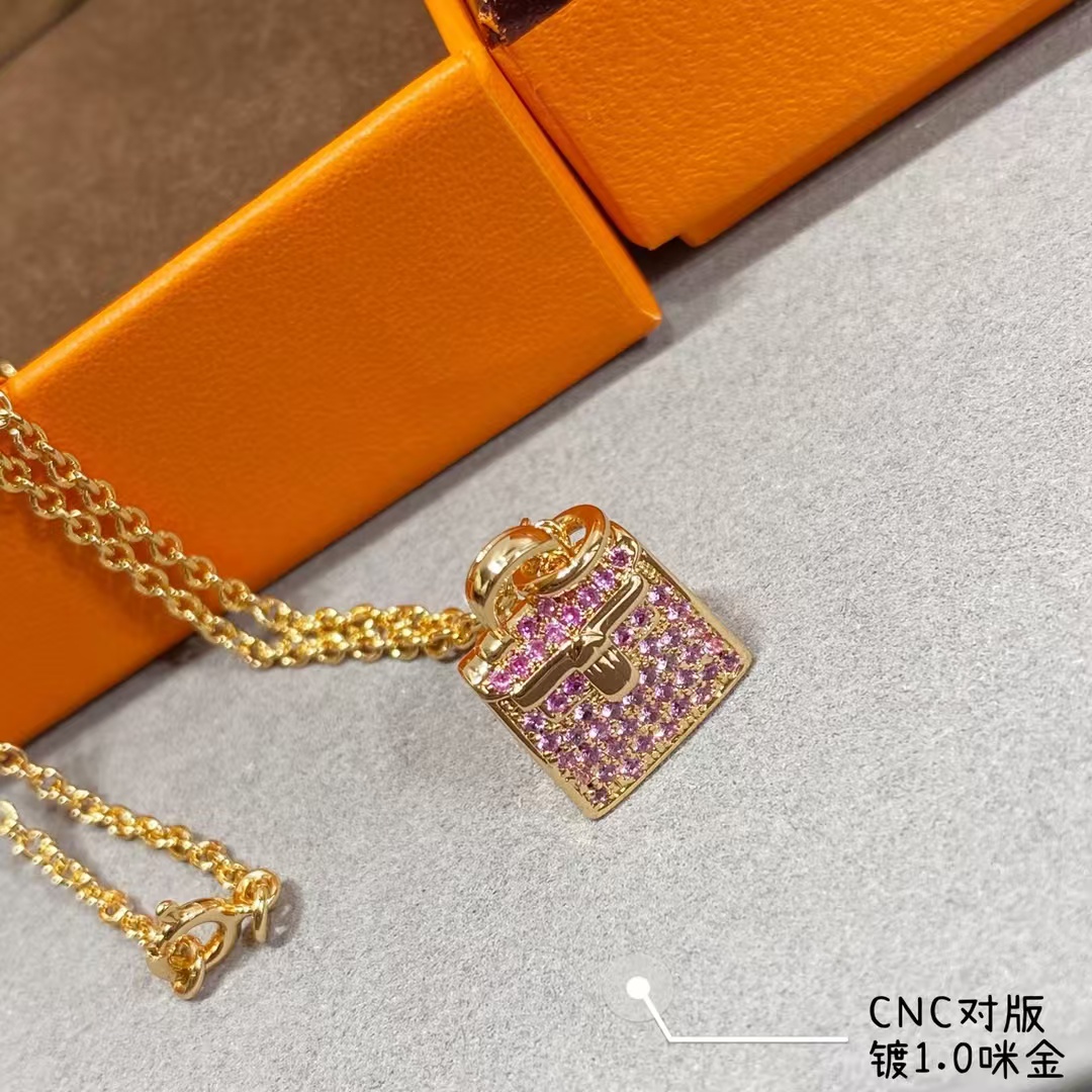 Hermes Diamond Paved Bag Pendant Necklace - Best Replica Jewelry™
