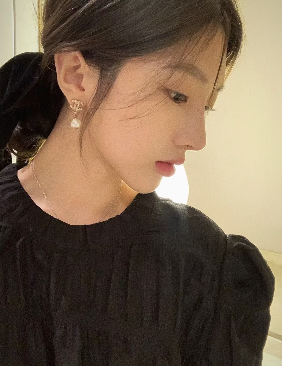 Chanel Double C with Pearl Drop Earrings - Best Replica Jewelry™