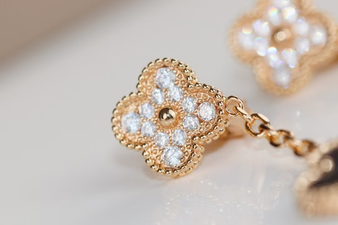 VCA Grey Mother of Pearl Magic Alhambra Earrings 2 Motifs - Best Replica Jewelry™