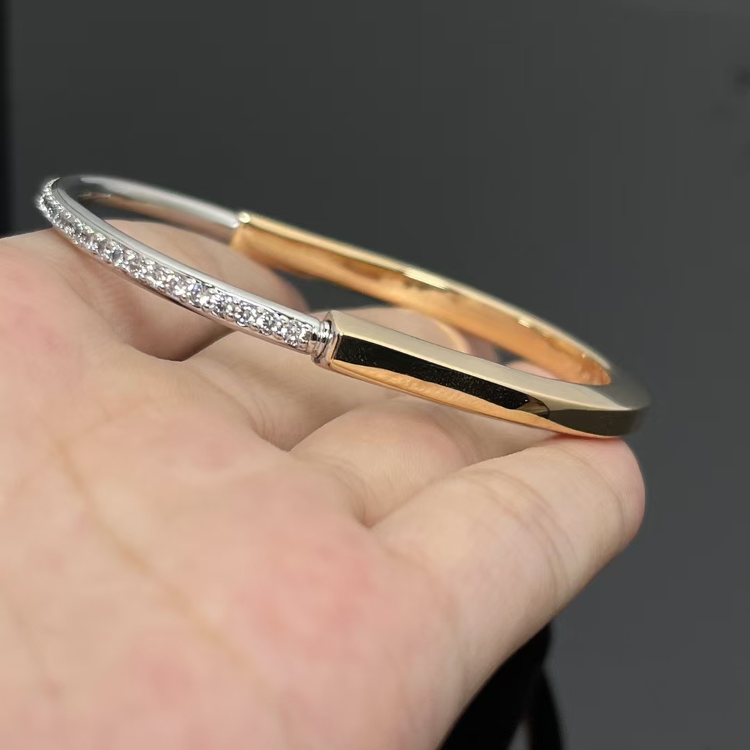 Tiffany Lock Bangle Half Pavé Diamonds Bracelet - Best Replica Jewelry™