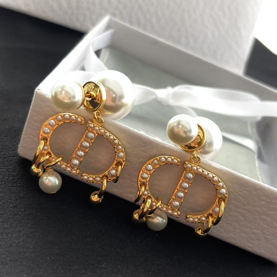 Dior Baroque CD Paved Pearl Earrings - Best Replica Jewelry™