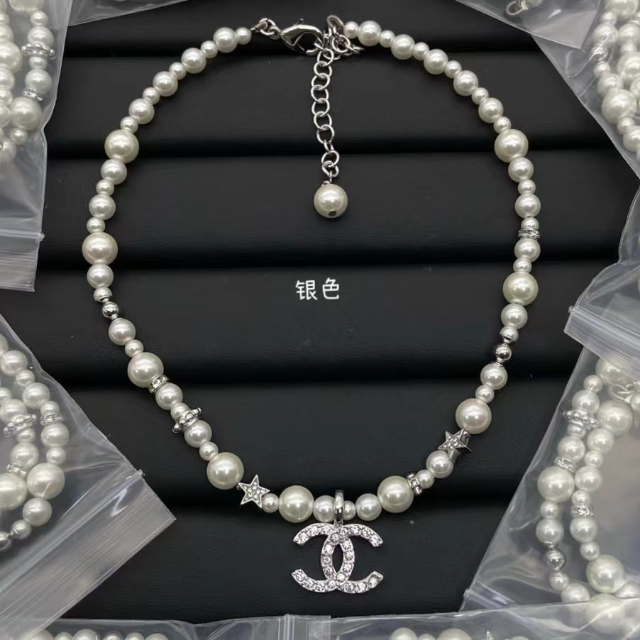 Chanel Star Double C Pendant Pearl Necklace - Best Replica Jewelry™