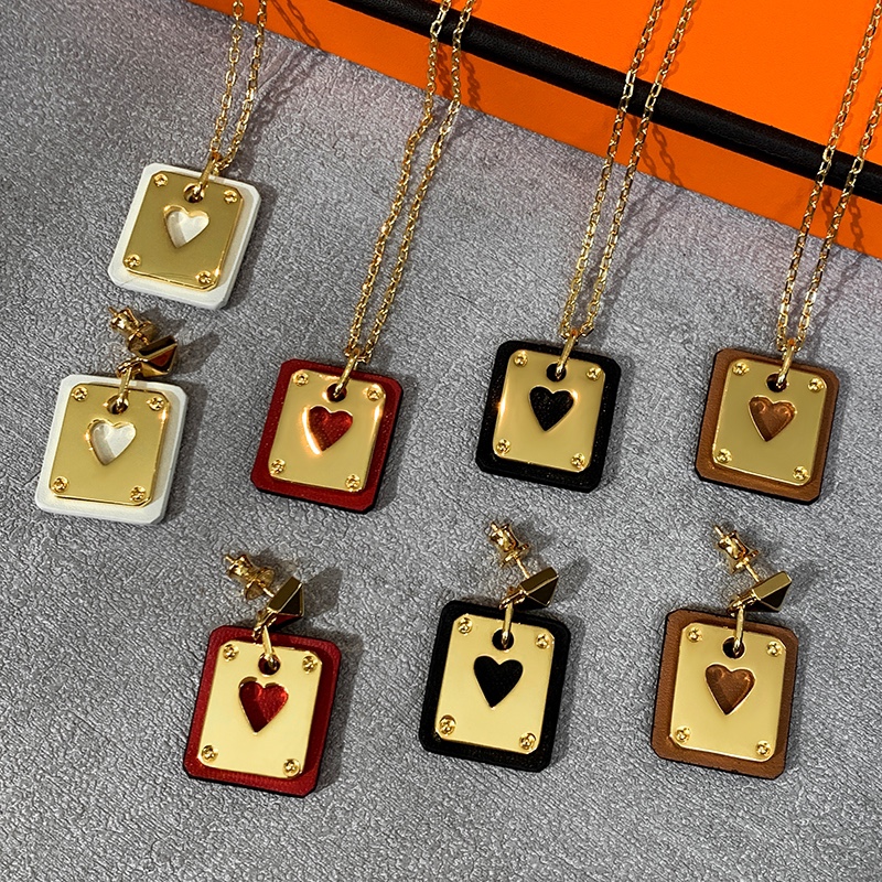 Hermes Cowhide Leather Square Tag Earrings - Best Replica Jewelry™