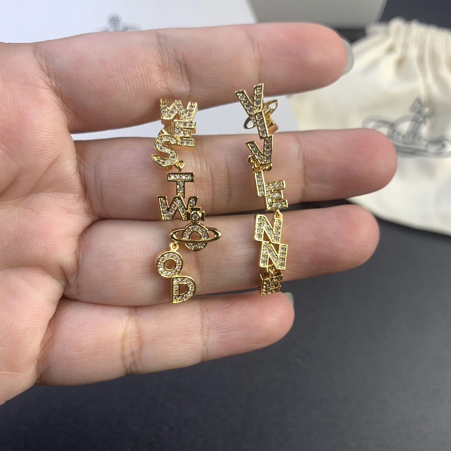 Vivienne Westwood Letters Asymmetric Earrings - Best Replica Jewelry™