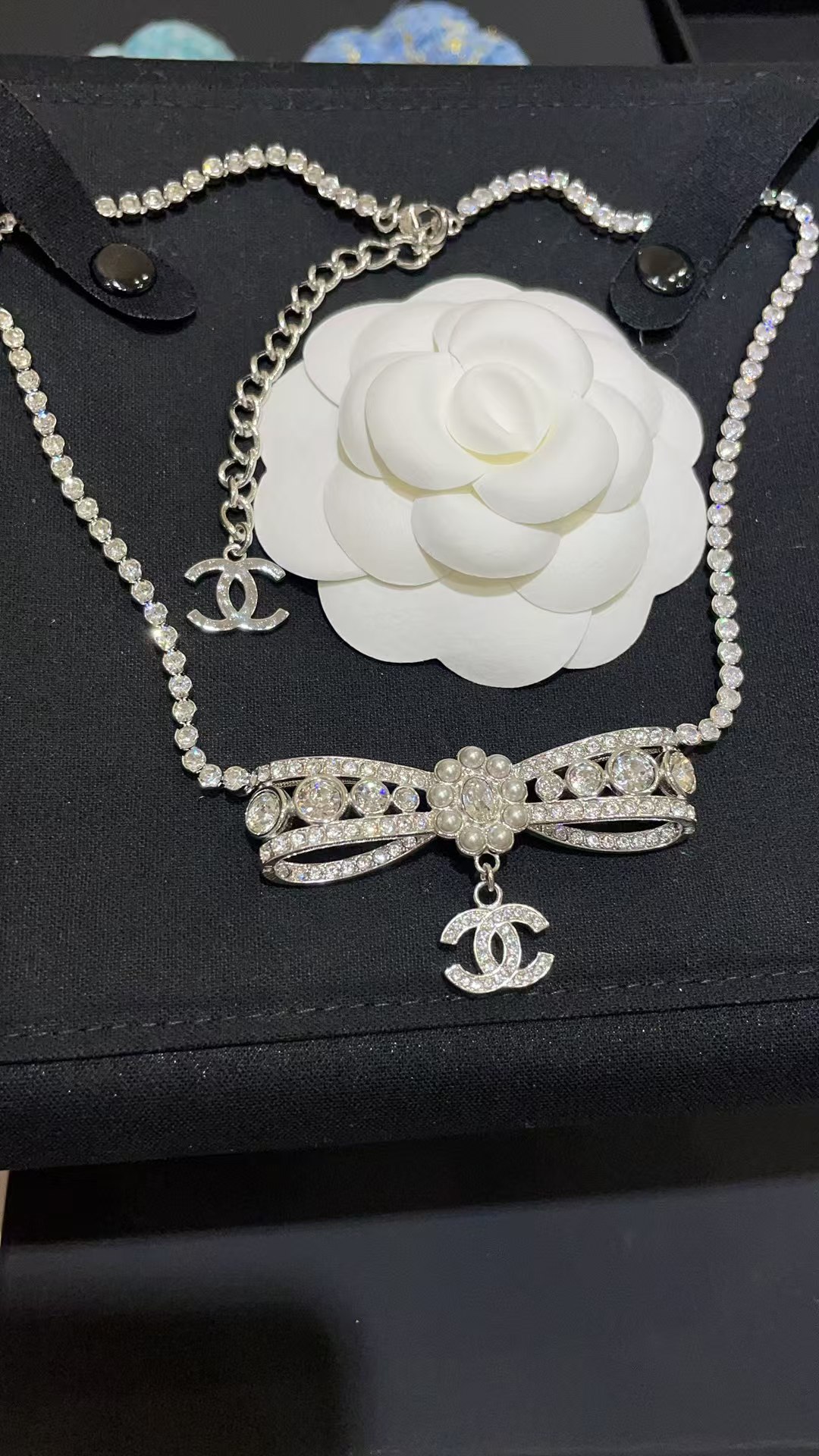 Chanel Rhinestone Strass Bowknot Pendant Necklace - Best Replica Jewelry™