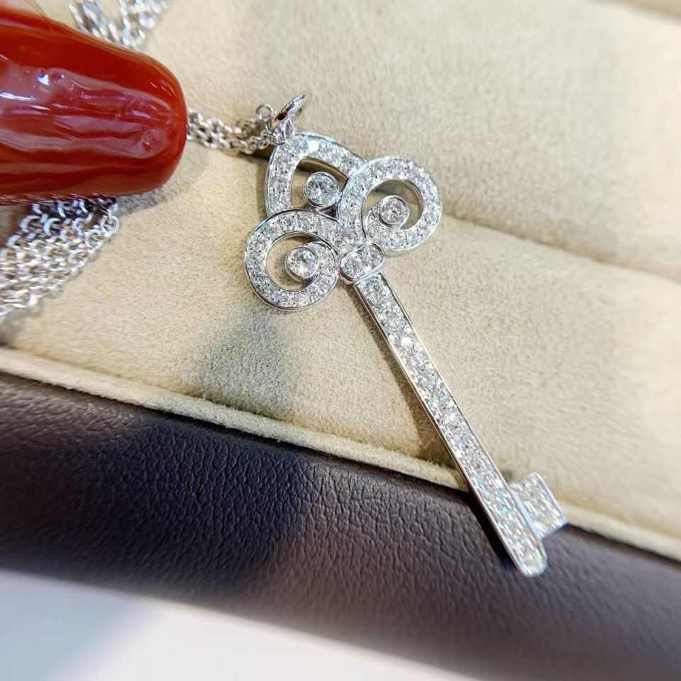 Tiffany Full Diamond Crown Key Pendant Necklace - Best Replica Jewelry™
