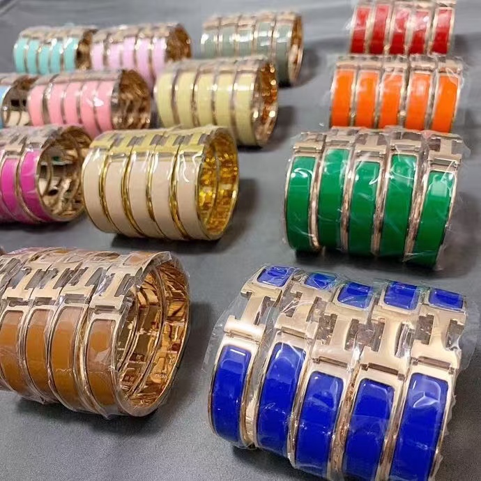 Hermes Wide H Enamel Bangle Bracelet - 21 Colors Available - Best Replica Jewelry™