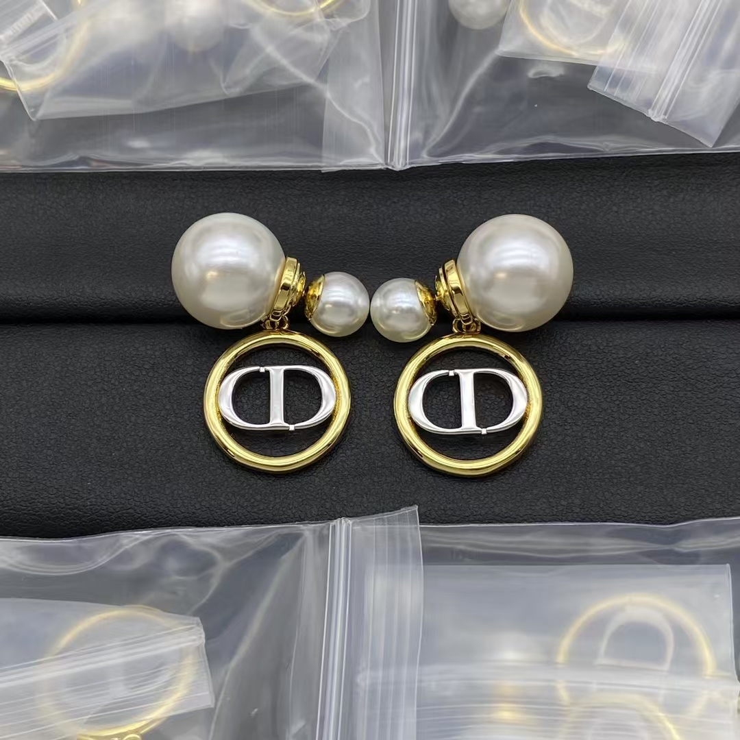 Dior Pearl Earrings Mixed Color CD Drop - Best Replica Jewelry™