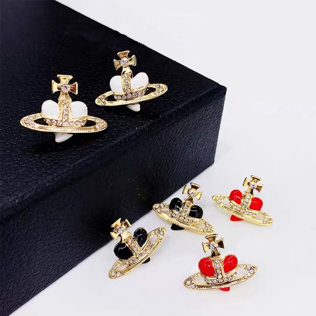Vivienne Westwood Enamel Love Heart Saturn Earring Stud - Best Replica Jewelry™