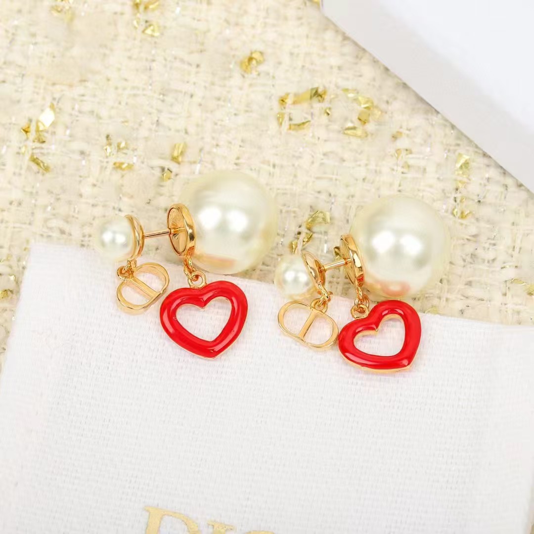 Dior CD Heart Drop Front Back Pearl Stud Earring - Best Replica Jewelry™